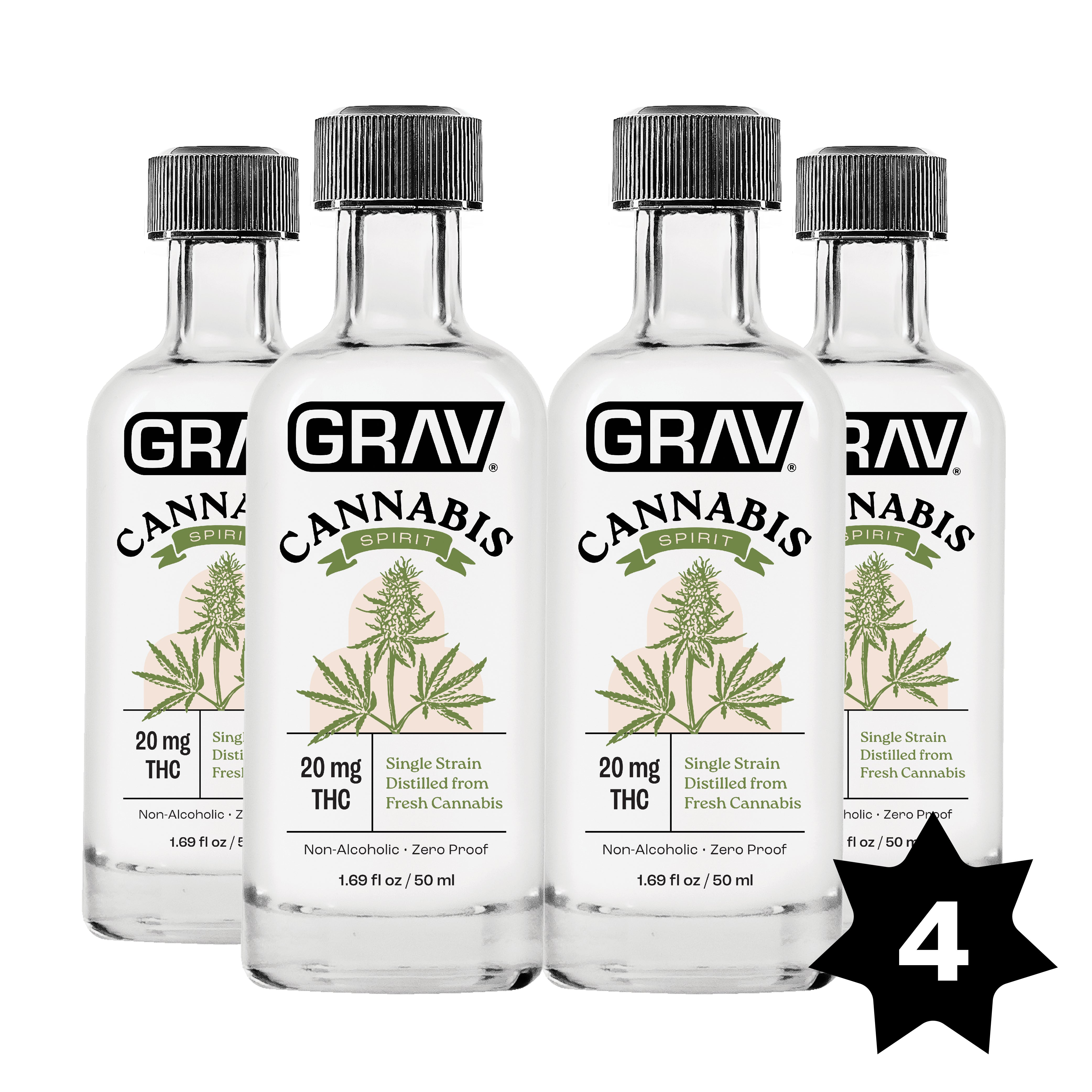 GRAV® Cannabis Spirit, 20mg - 50ml Bottle, 4-Pack