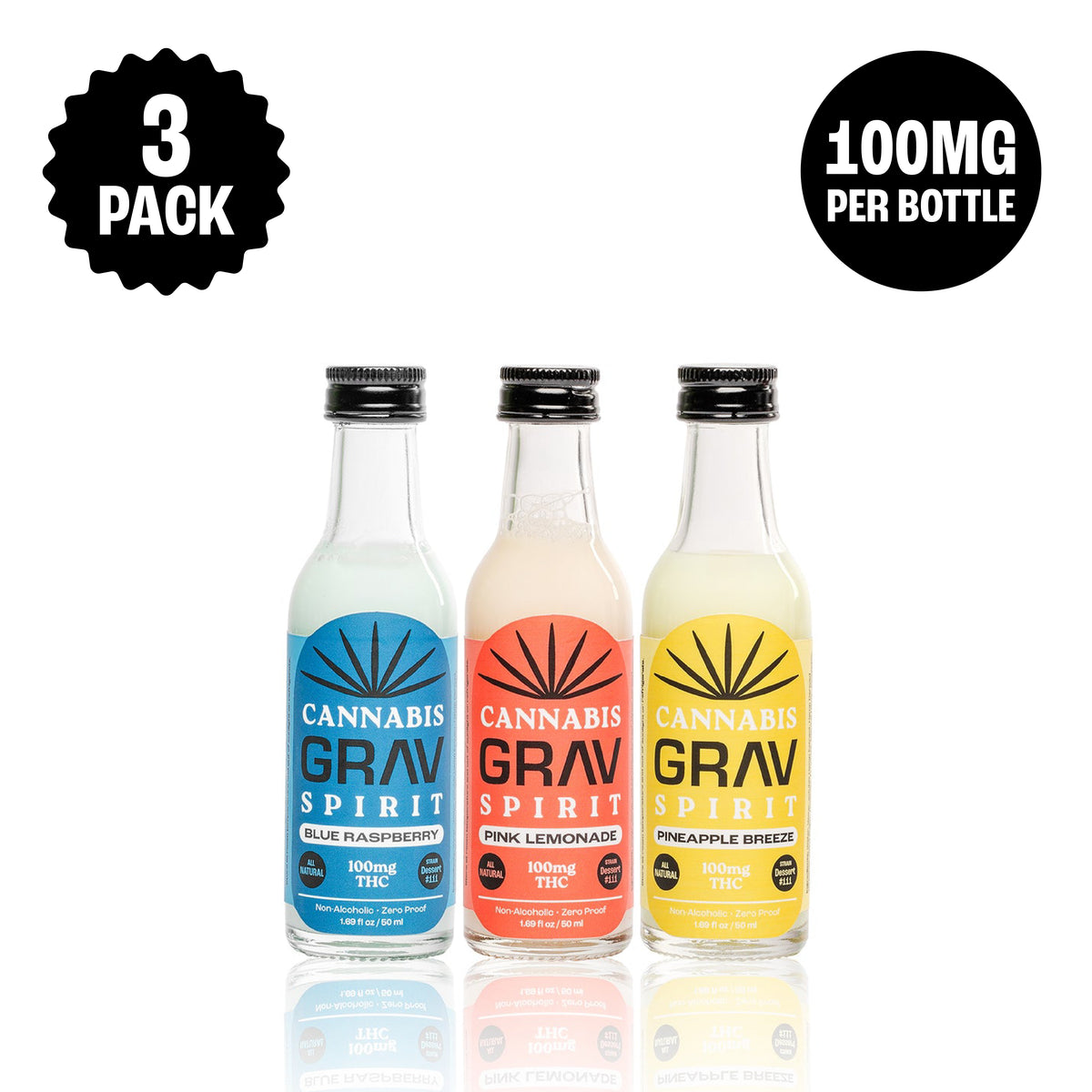 GRAV Cannabis Spirit 100mg Variety Pack, 50ml Bottle 3-Pack GRAV Cannabis Spirit 100mg Variety Pack, 50ml Bottle 3-Pack