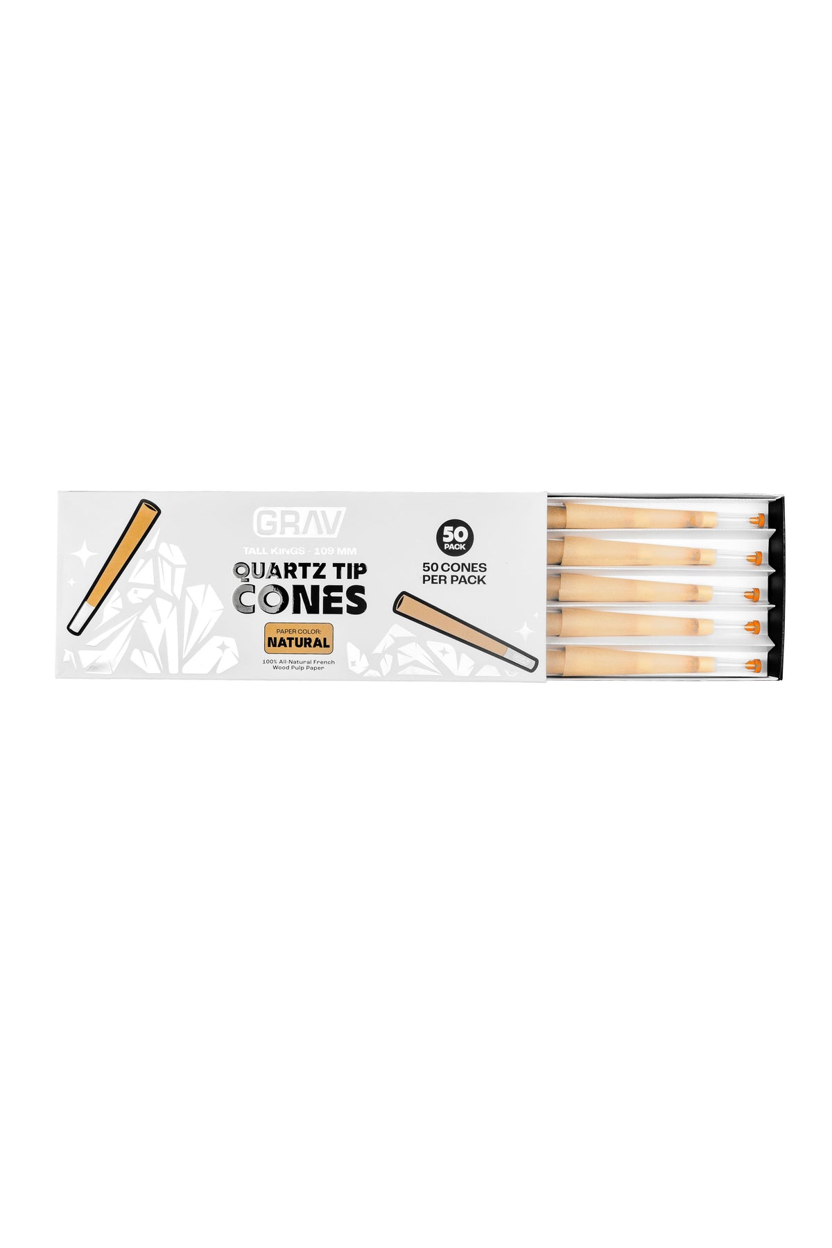GRAV® Tall Kings Quartz Tip Cones, 50-piece Pack